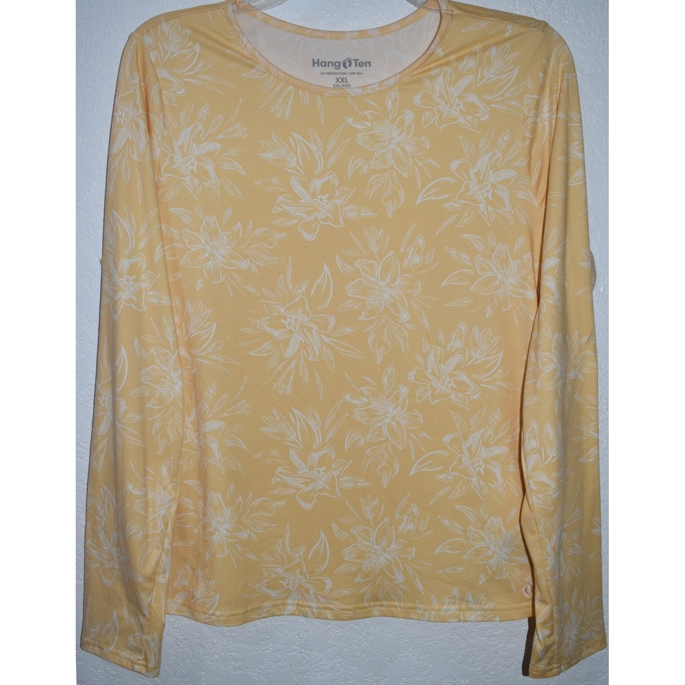 Hang Ten Womens XXL Sun Shirt UPF 50+ Long Sleeve Rash Guard Top Yellow Floral